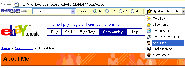 Screenshot of bargainchecker.co.uk mispelt eBay search Toolbar 1.1